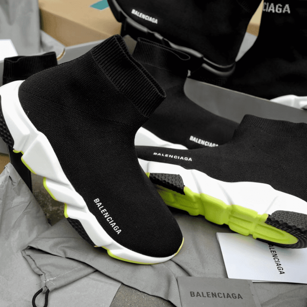 BALENCIAGA SPEED TRAINER BLACK WHITE NEON SS19 - BB12