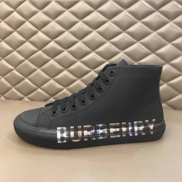 BURBERRY LOGO PRINT GABARDINE HIGH-TOP SNEAKERS – BBR82