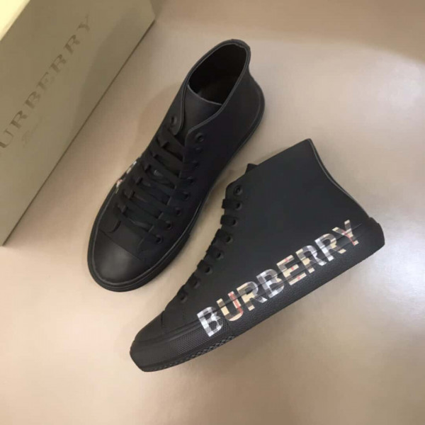 BURBERRY LOGO PRINT GABARDINE HIGH-TOP SNEAKERS – BBR82