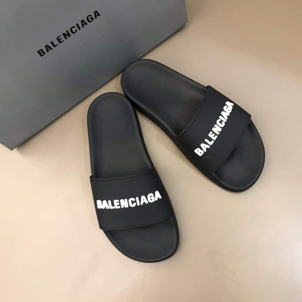 BALENCIAGA RUBBER LOGO POOL SLIDE SANDALS - BBS5