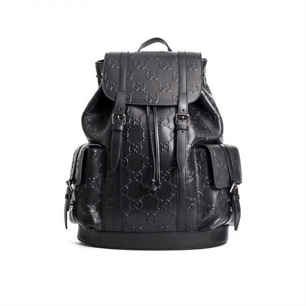 GG EMBOSSED BACKPACK IN BLACK LEATHER