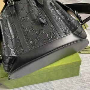 GG EMBOSSED BACKPACK IN BLACK LEATHER