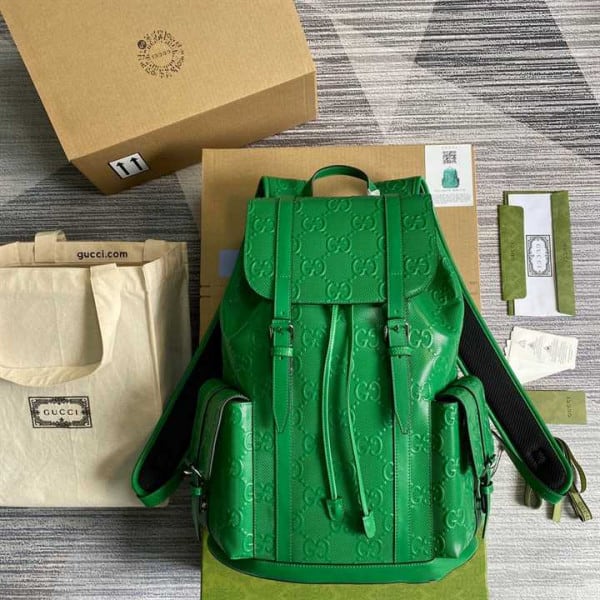 GG EMBOSSED BACKPACK IN GREEN LEATHER