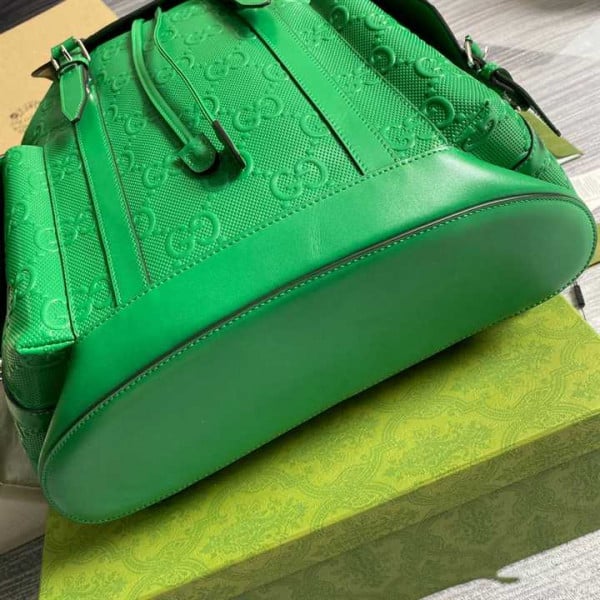 GG EMBOSSED BACKPACK IN GREEN LEATHER