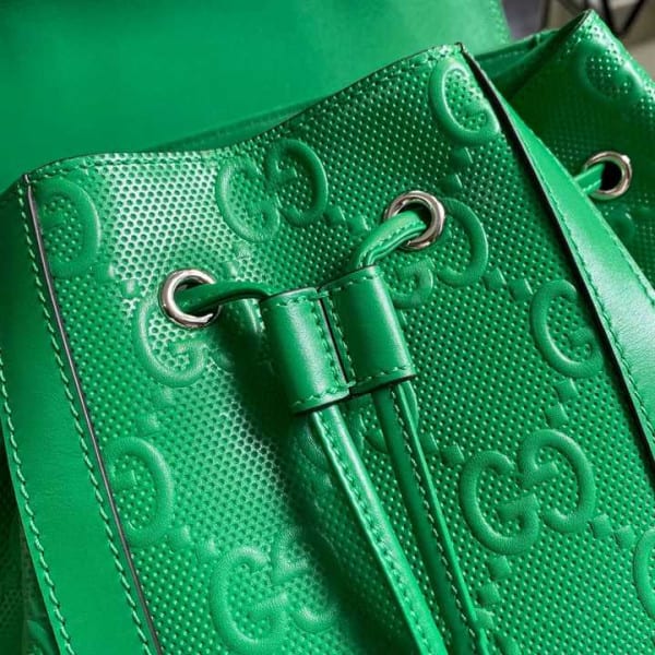 GG EMBOSSED BACKPACK IN GREEN LEATHER