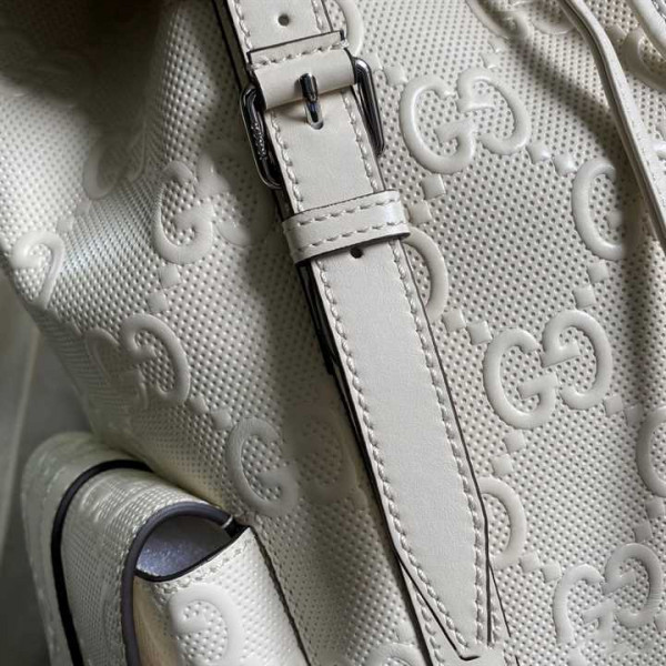 GG EMBOSSED BACKPACK IN WHITE LEATHER