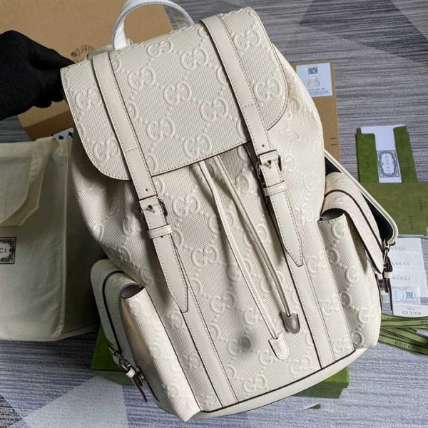 GG EMBOSSED BACKPACK IN WHITE LEATHER