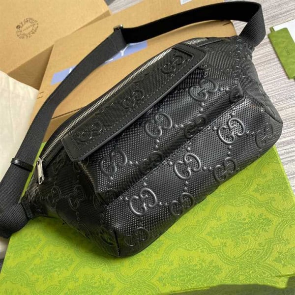 GG EMBOSSED BELT BAG IN BLACK GG EMBOSSED LEATHER