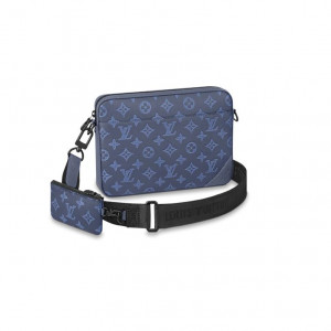 M45730 LOUIS VUITTON DUO MESSENGER BAG NAVY BLUE MONOGRAM SHADOW COWHIDE LEATHER - LB01