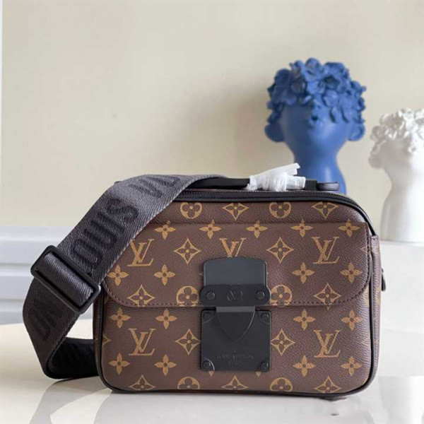 M45806 LOUIS VUITTON S LOCK MESSENGER BAG MONOGRAM MACASSAR COATED CANVAS EPI LEATHER TRIM AND LINING