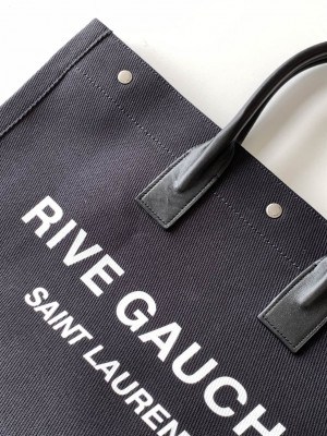 RIVE GAUCHE TOTE BAG IN LINEN AND LEATHER - WBY17