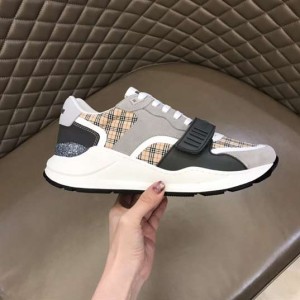 BURBERRY CHECK, SUEDE AND LEATHER SNEAKERS - BBR096