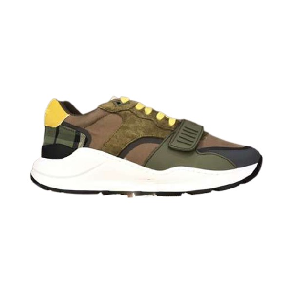 BURBERRY CHECK LACE-UP SNEAKERS IN MOSS GREEN - BBR094