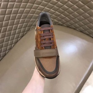 BURBERRY CHECK LACE-UP SNEAKERS IN BROWN - BBR095