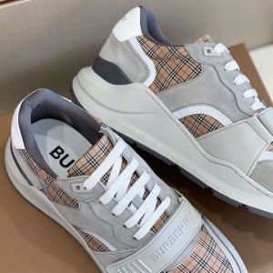 BURBERRY CHECK, SUEDE AND LEATHER SNEAKERS - BBR103