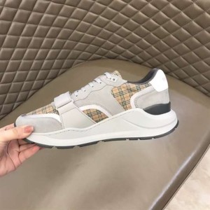 BURBERRY CHECK, SUEDE AND LEATHER SNEAKERS - BBR093