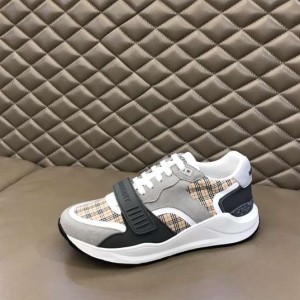 BURBERRY CHECK, SUEDE AND LEATHER SNEAKERS - BBR096