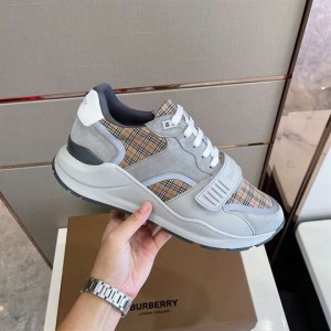 BURBERRY CHECK, SUEDE AND LEATHER SNEAKERS - BBR103