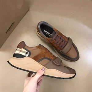 BURBERRY CHECK LACE-UP SNEAKERS IN BROWN - BBR095