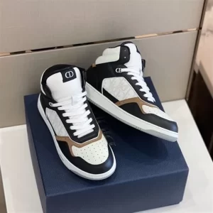 B27 HIGH-TOP SNEAKER BLACK WHITE AND BEIGE SMOOTH CALFSKIN WITH WHITE DIOR OBLIQUE GALAXY LEATHER - CD119