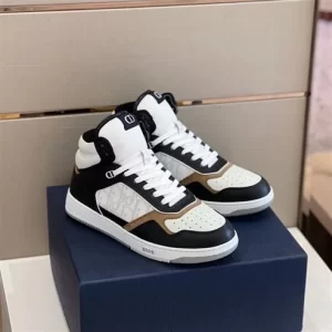 B27 HIGH-TOP SNEAKER BLACK WHITE AND BEIGE SMOOTH CALFSKIN WITH WHITE DIOR OBLIQUE GALAXY LEATHER - CD119