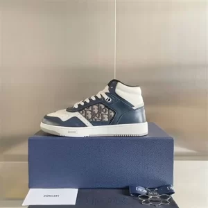 B27 HIGH-TOP SNEAKER BLUE CREAM AND DIOR GRAY SMOOTH CALFSKIN - CD115