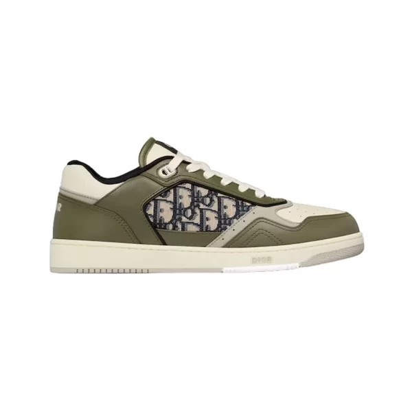 B27 LOW-TOP SNEAKER OLIVE AND CREAM SMOOTH CALFSKIN WITH BEIGE AND BLACK DIOR OBLIQUE JACQUARD - CDO91