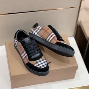 BURBERRY VINTAGE CHECK COTTON AND SUEDE SNEAKERS - BBR119