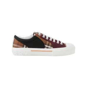 BURBERRY VINTAGE CHECK COTTON, MESH AND LEATHER SNEAKERS - BBR120