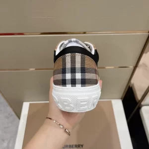 BURBERRY VINTAGE CHECK COTTON, MESH AND LEATHER SNEAKERS - BBR120