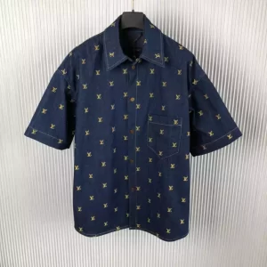 LV Embroidered Signature Short-Sleeved Denim Shirt - LVS031