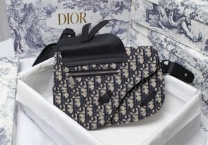 SADDLE POUCH BEIGE AND BLACK OBLIQUE JACQUARD - DR028