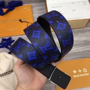 LOUIS VUITTON INITIALES EVERYDAY LV 40MM REVERSIBLE BELT BLUE MONOGRAM BLACK CALF LEATHER - B0134