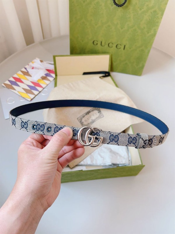 GG MARMONT THIN BELT BEIGE AND BLUE ORIGINAL GG CANVAS - B0181